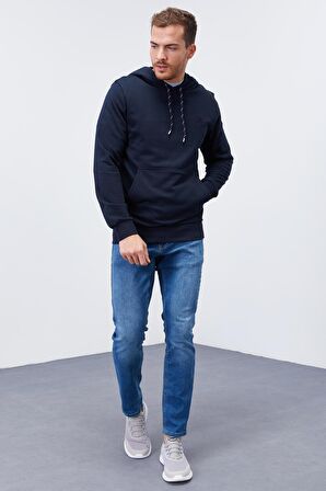 Lacivert Kanguru Cep Standart Kalıp Kapüşonlu Erkek Sweatshirt - 87872 | S
