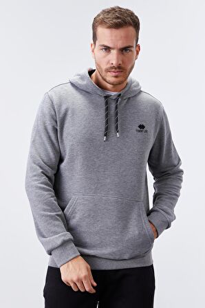 Gri Melanj Kanguru Cep Standart Kalıp Kapüşonlu Erkek Sweatshirt - 87872 | M