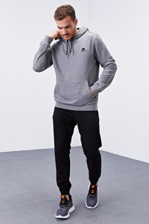 Gri Melanj Kanguru Cep Standart Kalıp Kapüşonlu Erkek Sweatshirt - 87872 | M