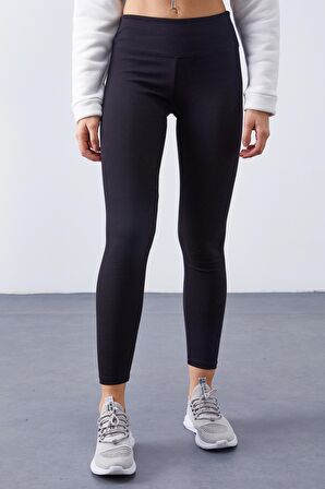 Siyah Yüksek Bel Termal Slim Fit Dar Paça Kadın Tayt - 94577 | S