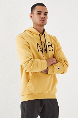 Hardal Nakışlı Kanguru Cep Standart Kalıp Kapüşonlu Erkek Sweatshirt - 87839 | L