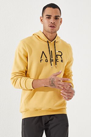 Hardal Nakışlı Kanguru Cep Standart Kalıp Kapüşonlu Erkek Sweatshirt - 87839 | S