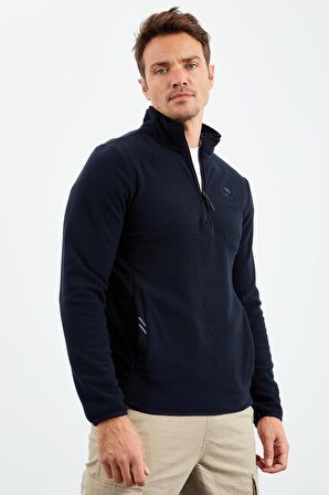 Lacivert Yarım Fermuarlı Sweatshirt Slim Fit Dik Yaka Erkek Polar - 87891 | XL