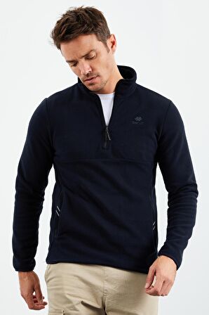 Lacivert Yarım Fermuarlı Sweatshirt Slim Fit Dik Yaka Erkek Polar - 87891 | XL