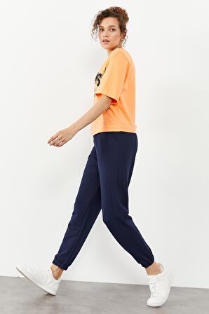 İndigo Cepli Yüksek Bel Rahat Form Lastik Paça Kadın Eşofman Alt - 94583 | S