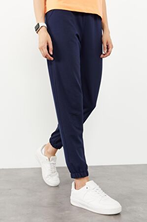 İndigo Cepli Yüksek Bel Rahat Form Lastik Paça Kadın Eşofman Alt - 94583 | XS