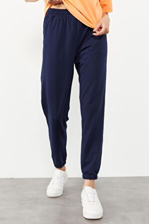 İndigo Cepli Yüksek Bel Rahat Form Lastik Paça Kadın Eşofman Alt - 94583 | XS