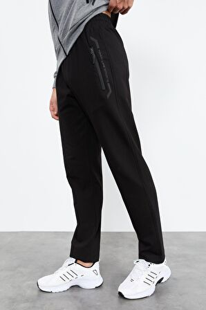 Gri Melanj - Siyah Dik Yaka Fermuarlı Standart Kalıp Klasik Paça Erkek Eşofman Takımı - 85152 | XL