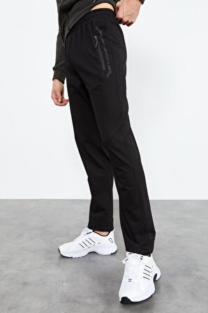 Haki - Siyah Dik Yaka Fermuarlı Standart Kalıp Klasik Paça Erkek Eşofman Takımı - 85152 | M