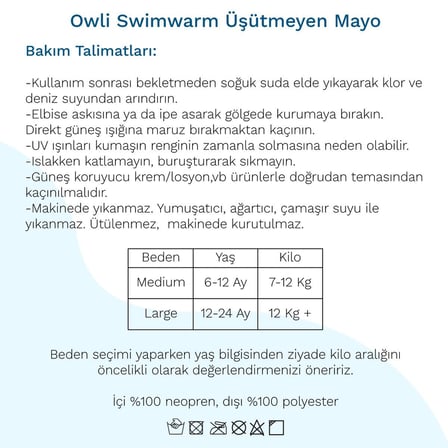 Owli Swimwarm Üşütmeyen Bebek Mayosu Sarı - Siyah