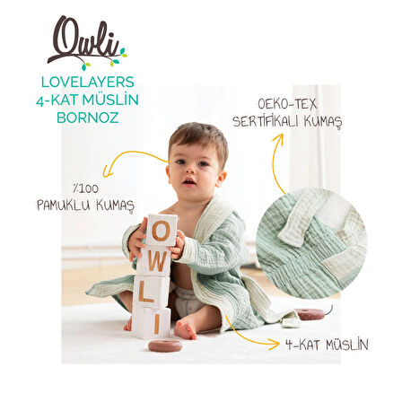 Owli LoveLayers 4 Kat Müslin Bornoz Mint Yeşili