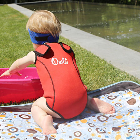 Owli Swimwarm Üşütmeyen Bebek Mayosu Kırmızı - Siyah