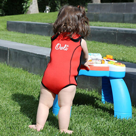 Owli Swimwarm Üşütmeyen Bebek Mayosu Kırmızı - Siyah