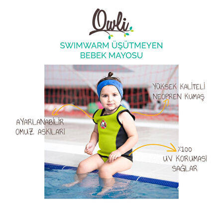 Owli Swimwarm Üşütmeyen Bebek Mayosu Neon Sarı - Siyah