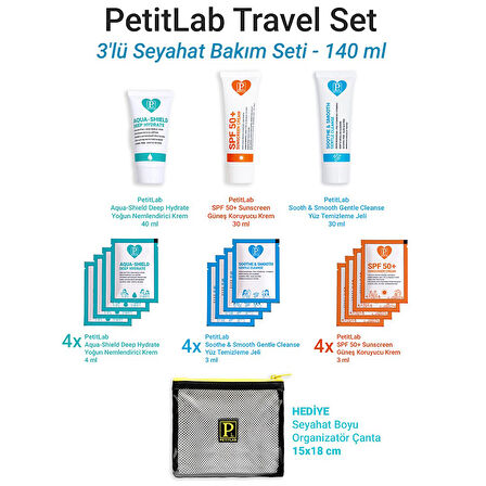 PetitLab Travel Set 3'lü Tüp + 12 Şase Seyahat Bakım Seti *Organizatör Çanta Hediyeli 