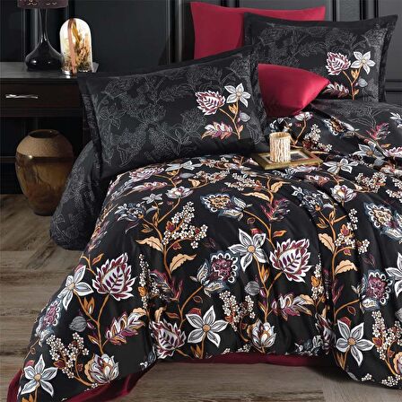 Clasy Saten Nevresim Takımı Çift Kişilik Vilya V1 Bordo