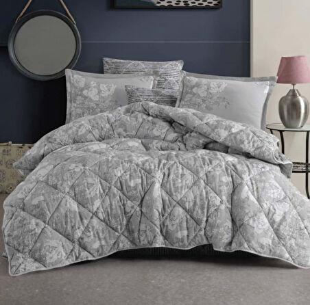 Clasy %100 Pamuk Ranforce Çift Kişilik Silikon Yorgan 195 x 215 Destin v1 Gri