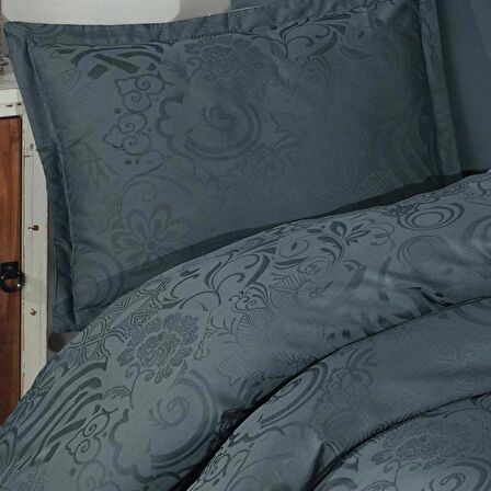 Clasy Jakarlı Saten Çift Kişilik Nevresim Takımı Marbella İndigo Gri