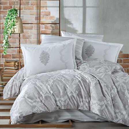 Clasy %100 Pamuk Çift Kişilik Ranforce Uyku Seti Fiorita V2 Gri