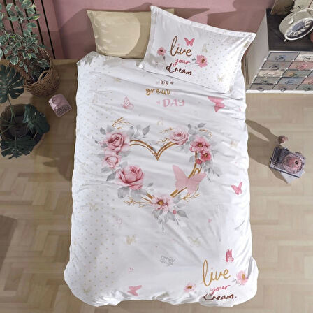 Clasy Ranforce %100 Pamuk Tek Kişilik Nevresim Dream V1 Bej