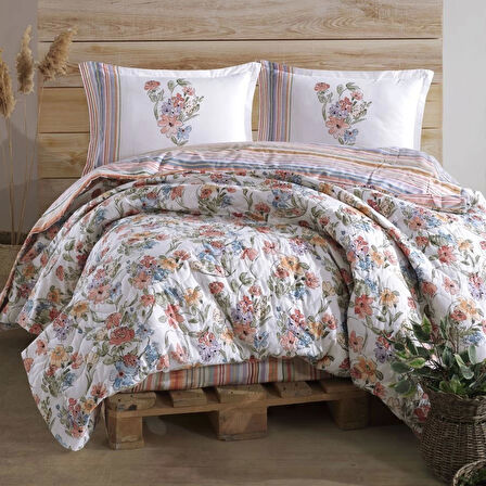 Clasy Ranforce %100 Pamuk Çift Kişilik Dört Mevsim Set Zemi Pudra