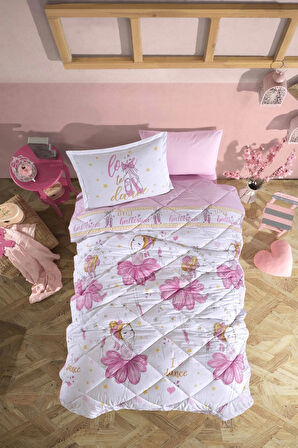 Clasy Ranforce %100 Pamuk Tek Kişilik Yorgan Seti Ballerina V1 Pembe