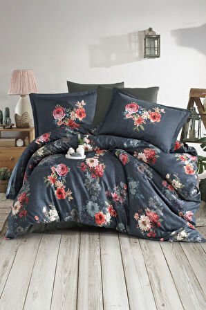 Clasy Merisa İndigo Çift Kişilik %100 Dijital Pamuk Saten Nevresim Takımı