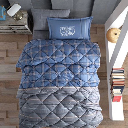 Clasy Ranforce %100 Pamuk Tek Kişilik Yorgan Seti Campus V2 Mavi