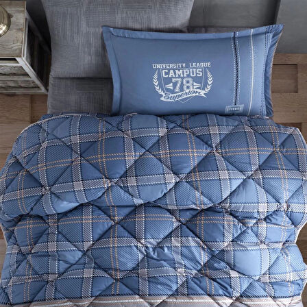 Clasy Ranforce %100 Pamuk Tek Kişilik Yorgan Seti Campus V2 Mavi