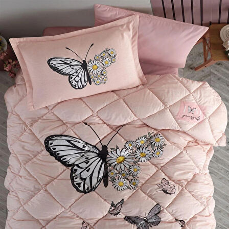 Clasy Ranforce %100 Pamuk Tek Kişilik Yorgan Seti Daisy Love V2 Somon