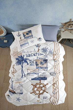 Clasy Ranforce %100 Pamuk Tek Kişilik Yorgan Seti Hawaii V1 Mavi