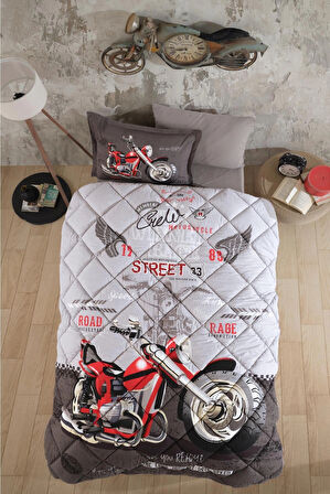 Clasy Ranforce %100 Pamuk Tek Kişilik Yorgan Seti Street King V1 Gri