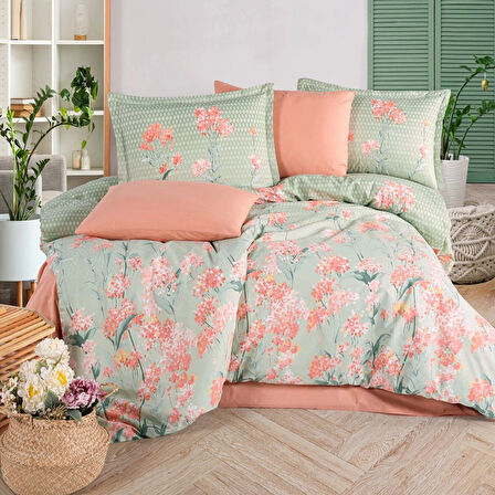 Clasy Ranforce %100 Pamuk Çift Kişilik Nevresim Takımı Nivora V1 Pudra