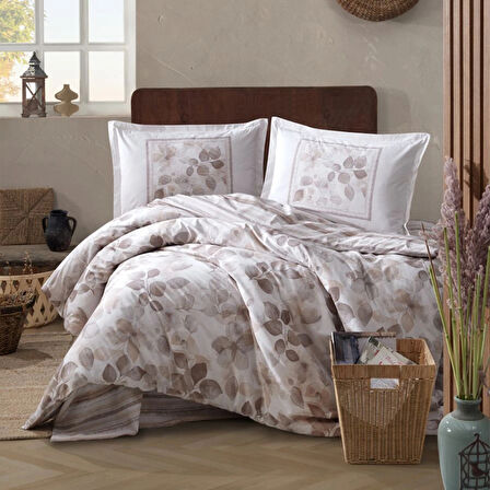 Clasy Ranforce %100 Pamuk Çift Kişilik Nevresim Takımı Semeran V1 Bej