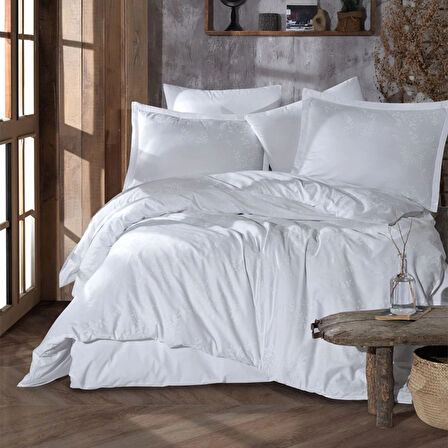 Clasy Ranforce %100 Pamuk Çift Kişilik Nevresim Takımı Velvet V1 Beyaz