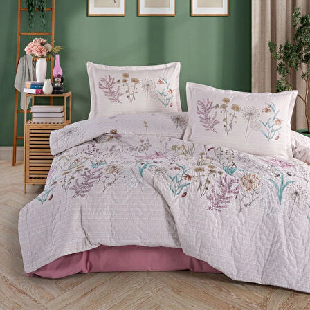 Clasy Ranforce %100 Pamuk Çift Kişilik Dört Mevsim Set Bahari V1 Pembe