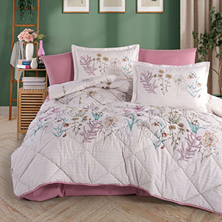 Clasy Ranforce %100 Pamuk Çift Kişilik Yorgan Seti Bahari V1 Pembe