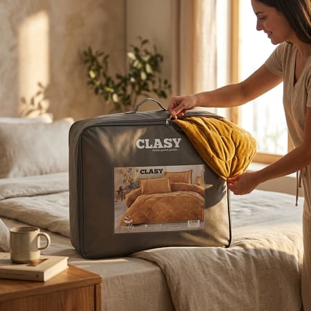 Clasy Wellsoft Çift Kişilik Yorgan Çift Taraflı Fluffy V22 Hardal