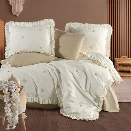 Clasy Ranforce %100 Pamuk Nakış ve Fırfır Detaylı Çift Kişilik Nevresim Takımı