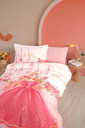 Clasy Ranforce %100 Pamuk Nevresim Takımı Tek Kişilik Princess V1 Pudra