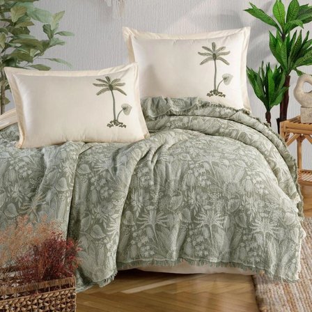 Clasy %100 Pamuk Çift Kişilik Müslin Pike Takımı Pureva V1 Yeşil