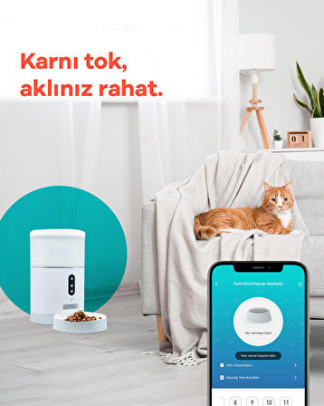 Fonri Evcil Hayvan Akıllı Mama Kabı, Otomatik Mama Kabı, Wifi, 4lt, Uzaktan Kontrol, Porsiyon Ayarlı