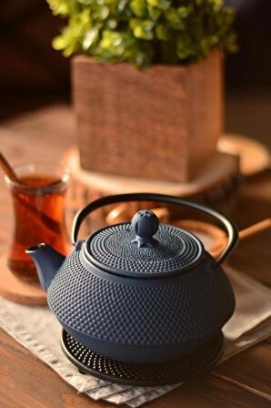 Taşev T0077 Linden Sümbül 750 ml Gök Mavi Döküm (Demlik) Çaydanlık