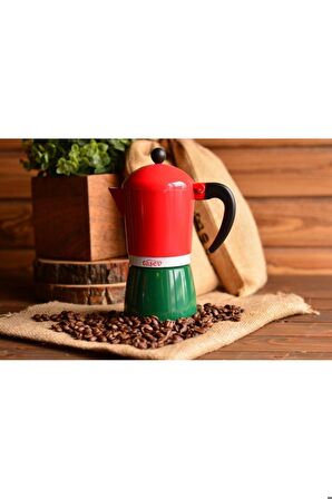 Taşev T1197 Adamo Moka Pot 6 Fincan Kırmızı&yeşil