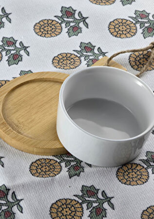 3lü Porselen Kahvaltılık Seti - Bambu Altlıklı Tatlı, Kahvaltılık Takımı - 100 ML, 6 Parça