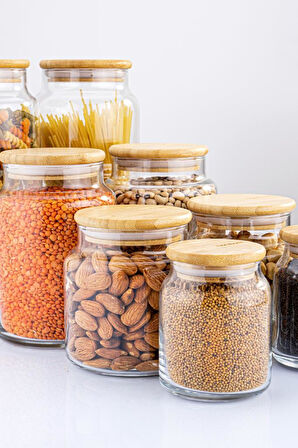 Zone - 8'li Cam Saklama Kabı Vakumlu Bambu Kapaklı