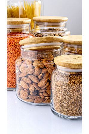 Zone - 8'li Cam Saklama Kabı Vakumlu Bambu Kapaklı