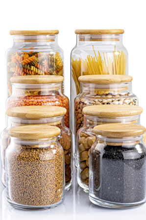 Zone - 8'li Cam Saklama Kabı Vakumlu Bambu Kapaklı