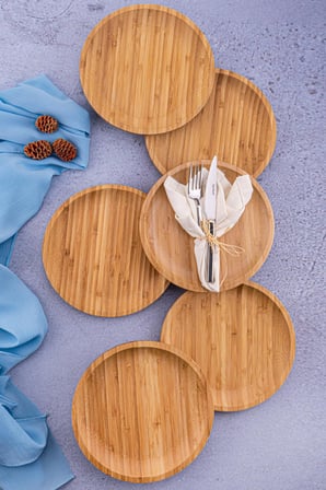 Emmy - 6 Parça Bambu Pasta Tatlı Kahvaltı Tabağı Seti