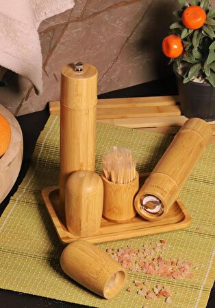 Madras Standlı Tuzluk Biberlik Öğütücü Değirmen Seti Büyük 6 Parça